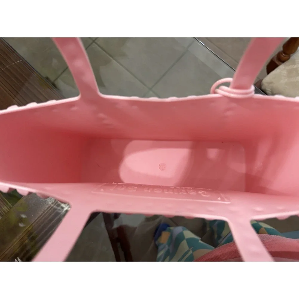 Carmen Sol Pink Studded Plastic Tote Bag for Women with Bag Charm Top Handle